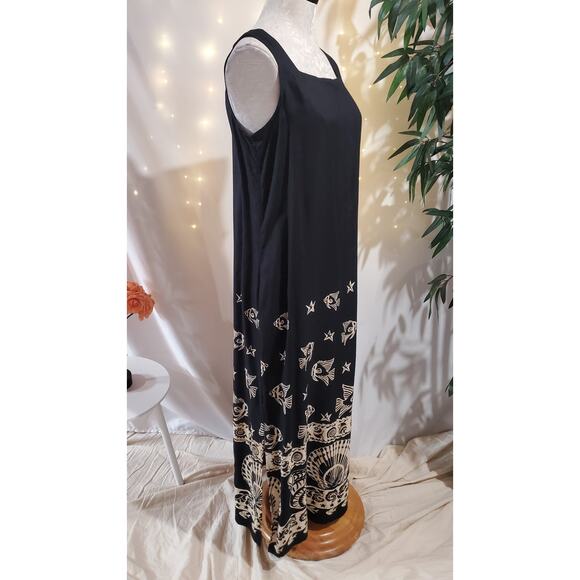 Peppermint Bay NWT Fish Square Neck Sleeveless Maxi Dress Size S Beachy Black - Picture 4 of 10
